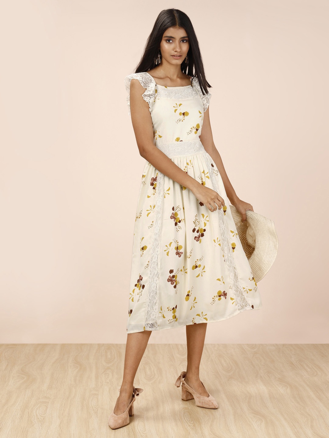 

all about you Women Cream-Coloured Printed Fit and Flare Dress