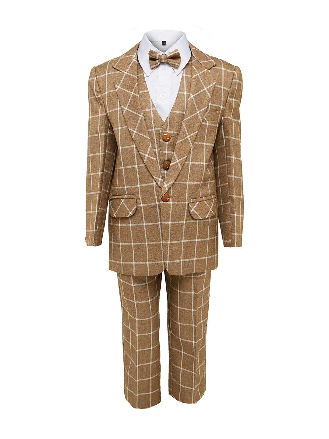 

Jeetethnics Brown & White Checked Boys Suit