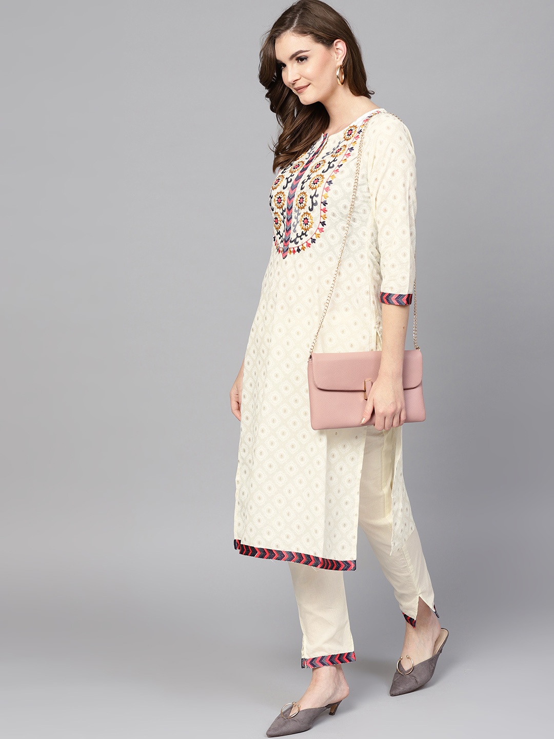 

Yufta Women Off-White Printed Kurta with Trousers