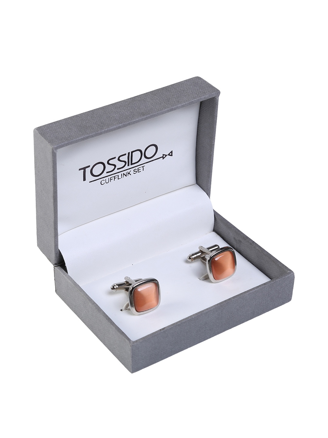 

Tossido Orange Silver Embellished Square Cufflinks