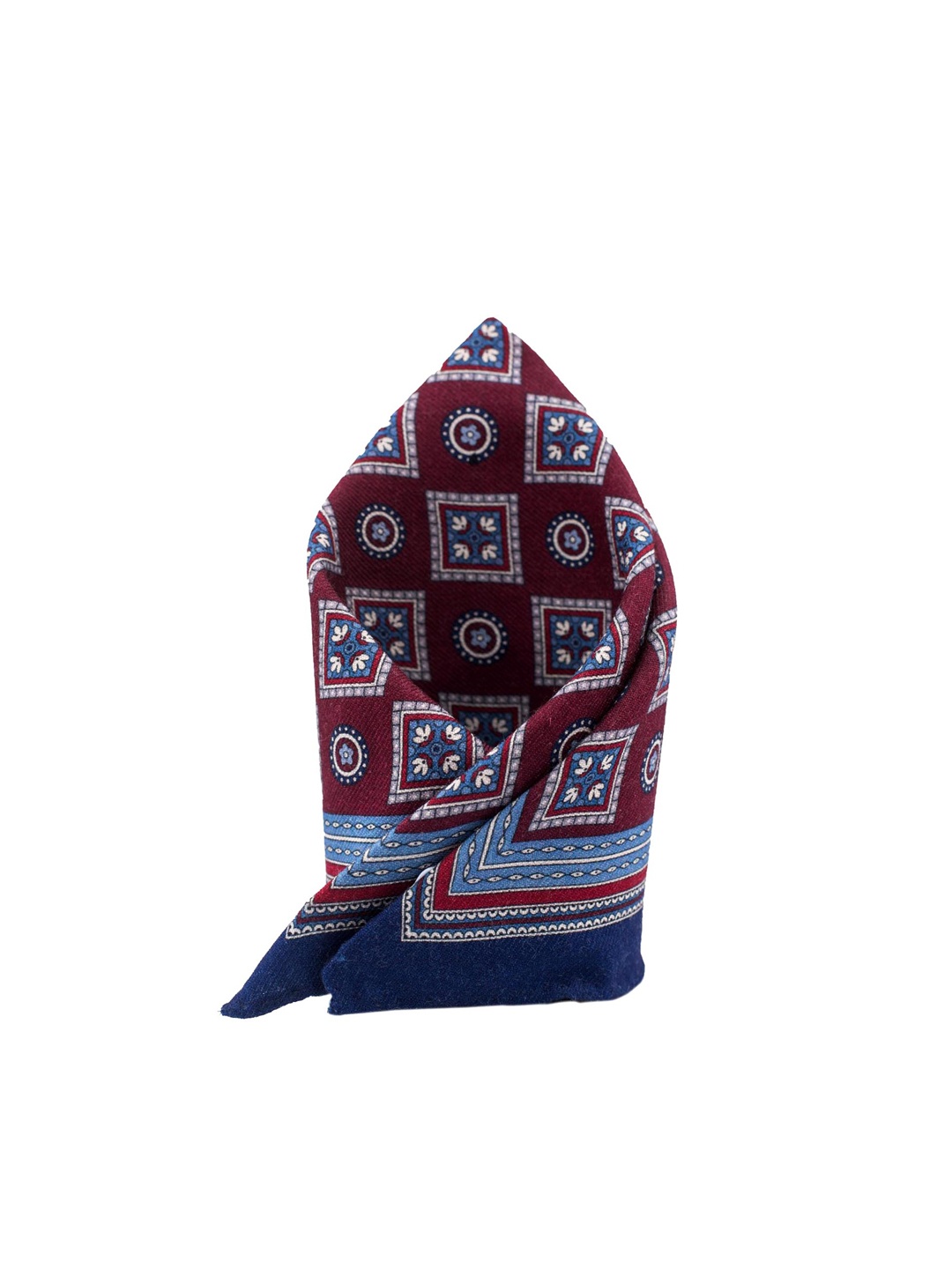 

The Tie Hub Men Maroon & Blue Printed Woolen Square Pocket Square