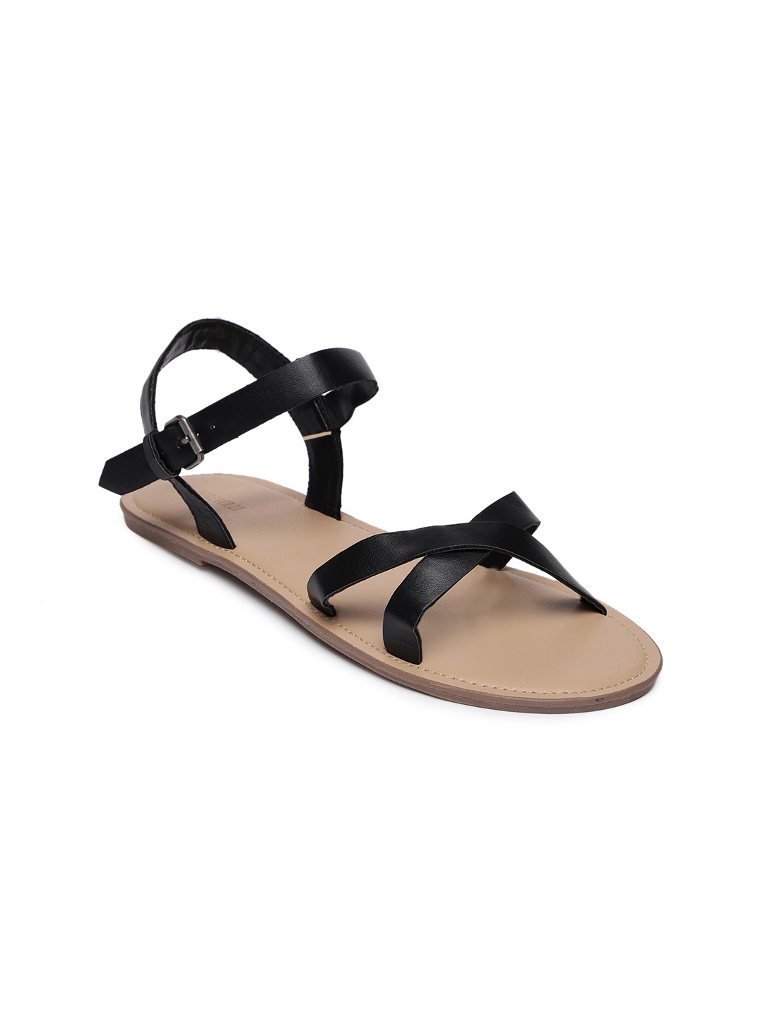 

FOREVER 21 Women Black Solid Open Toe Flats