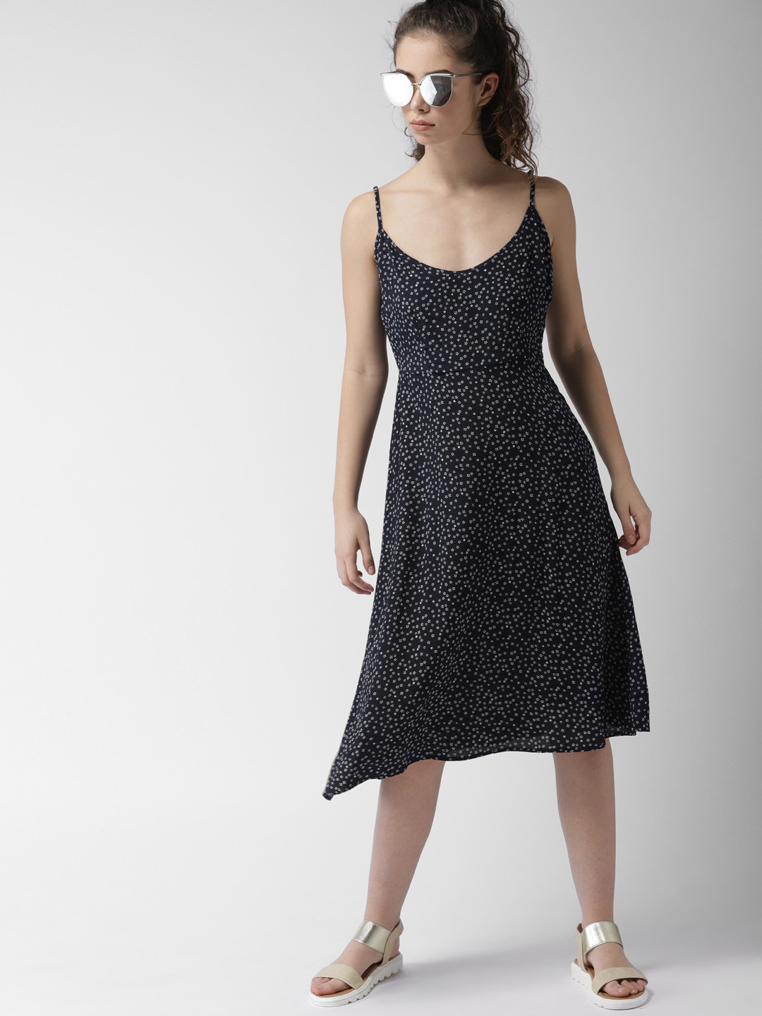 

FOREVER 21 Women Navy Blue Printed A-Line Dress