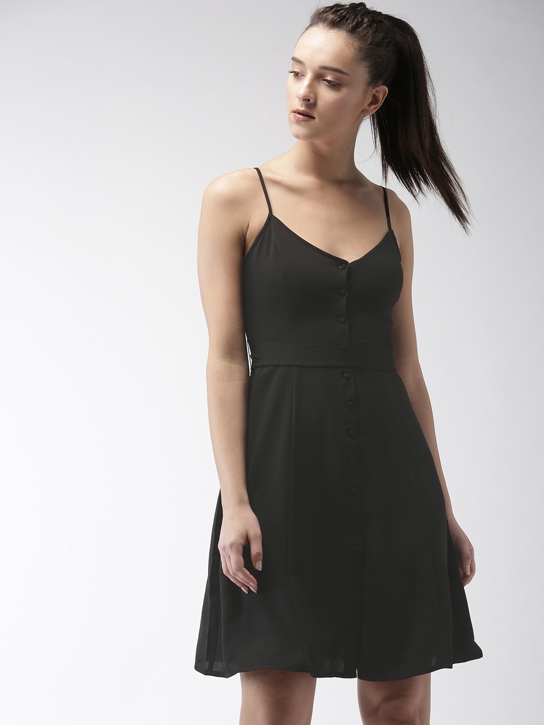 

FOREVER 21 Women Black Solid Fit and Flare Dress