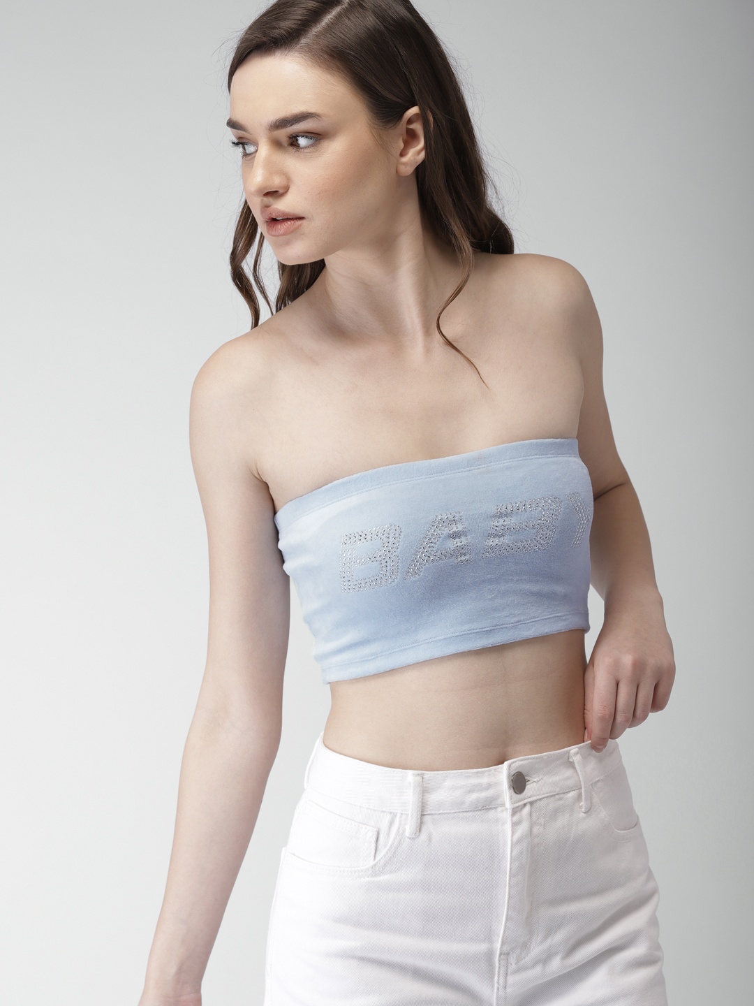 

FOREVER 21 Women Blue Embellished Tube Top