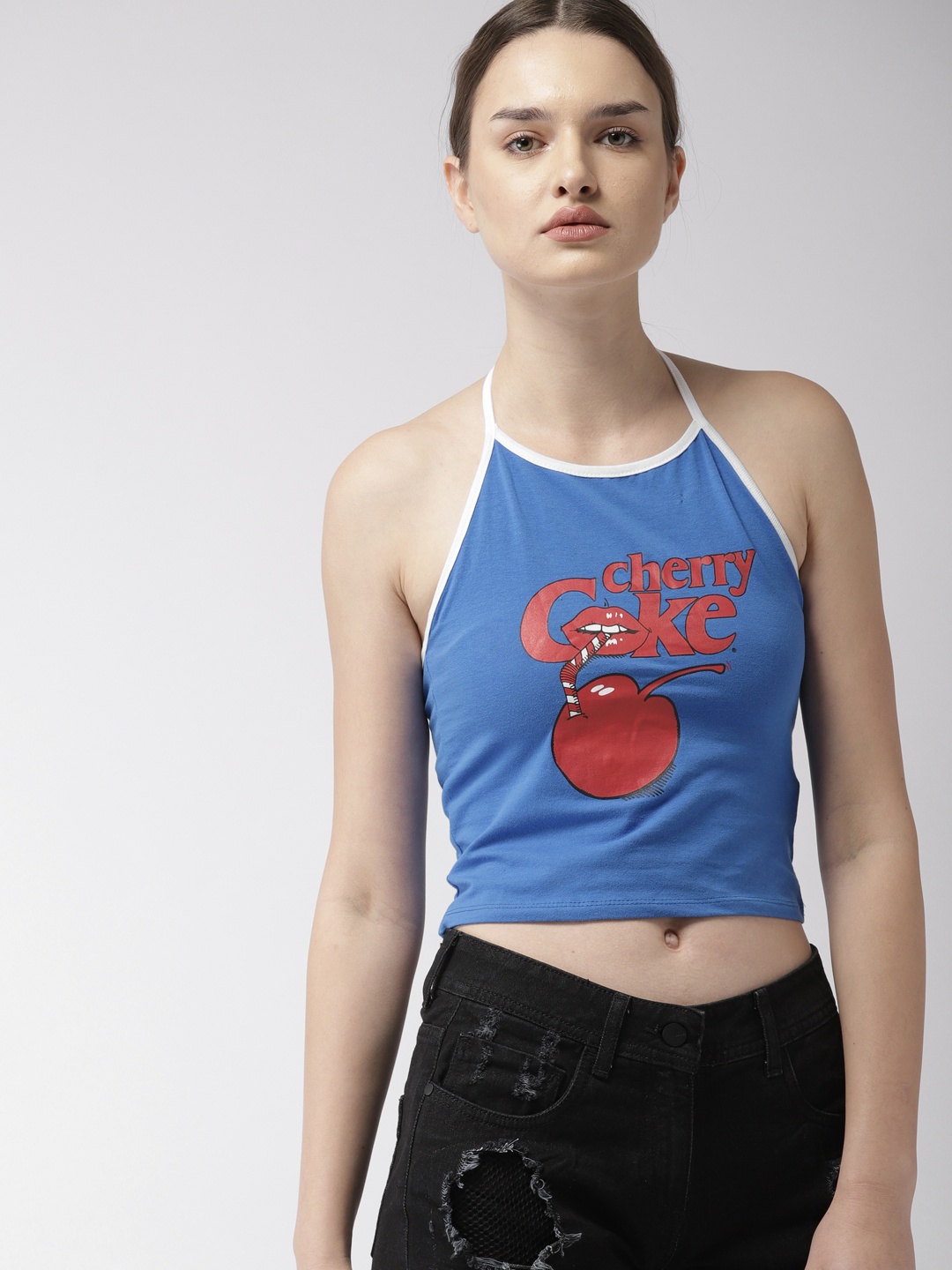 

FOREVER 21 Women Blue Printed Crop Top