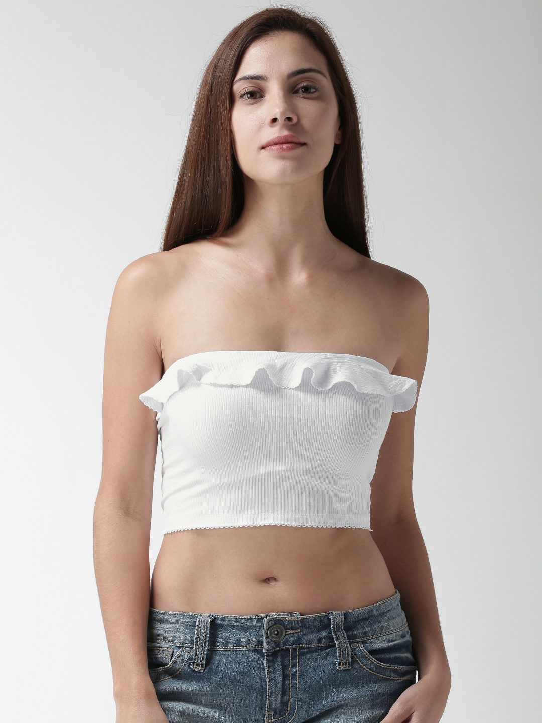 

FOREVER 21 Women White Solid Tube Top