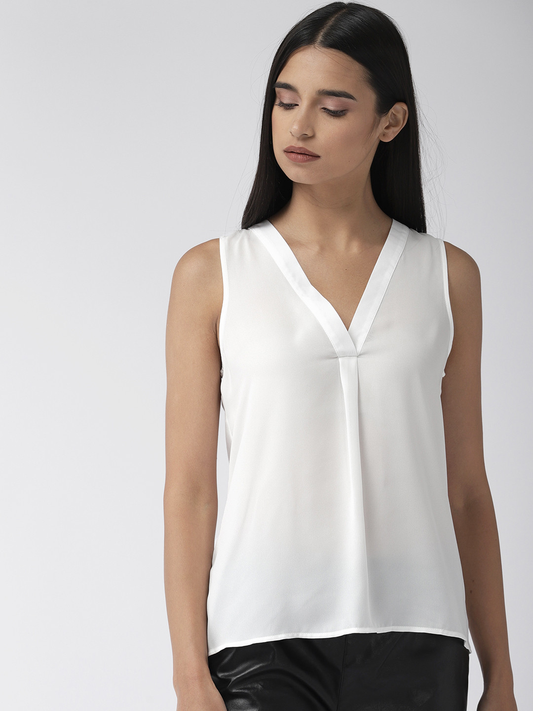 

FOREVER 21 Women White Solid A-Line Top