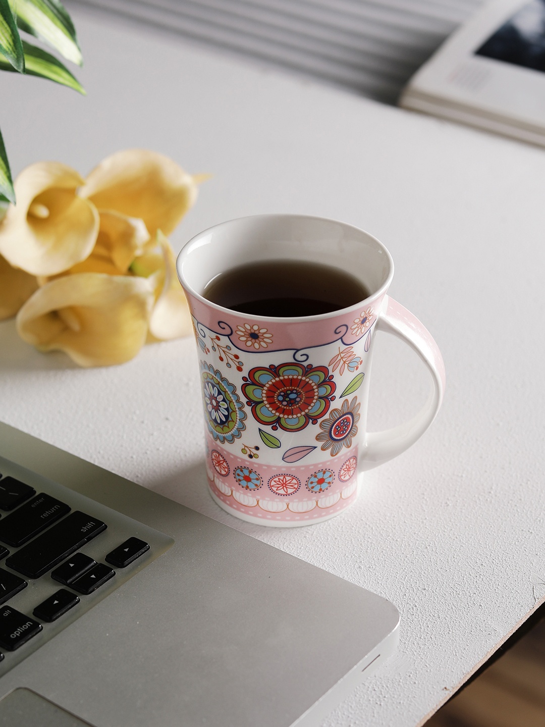 

CLAY CRAFT Multicoloured 4-Pieces Printed Bone China Cups Set, Multi
