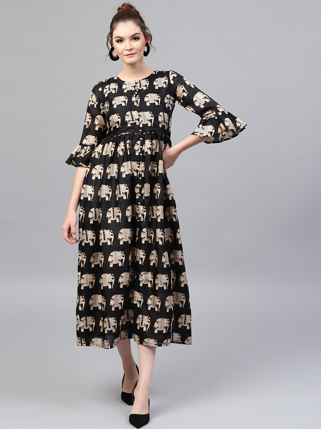 

Gerua By Libas Women Printed Empire Dress, Black