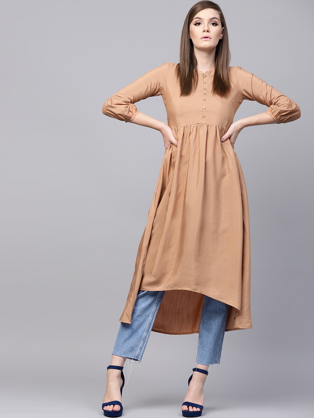 

GERUA Women Beige Solid High-Low A-Line Kurta