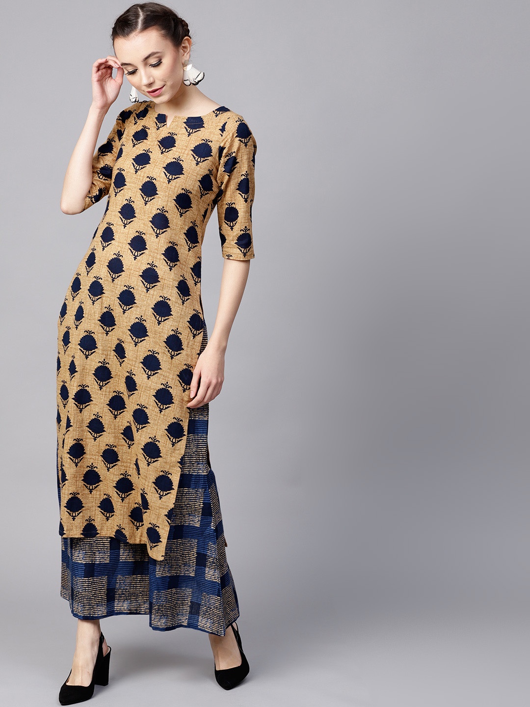 

Gerua By Libas Women Brown Navy Blue Printed Kurta with Palazzos