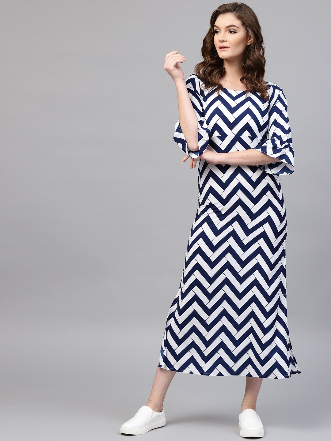 

Gerua By Libas Women White Navy Printed Empire Dress
