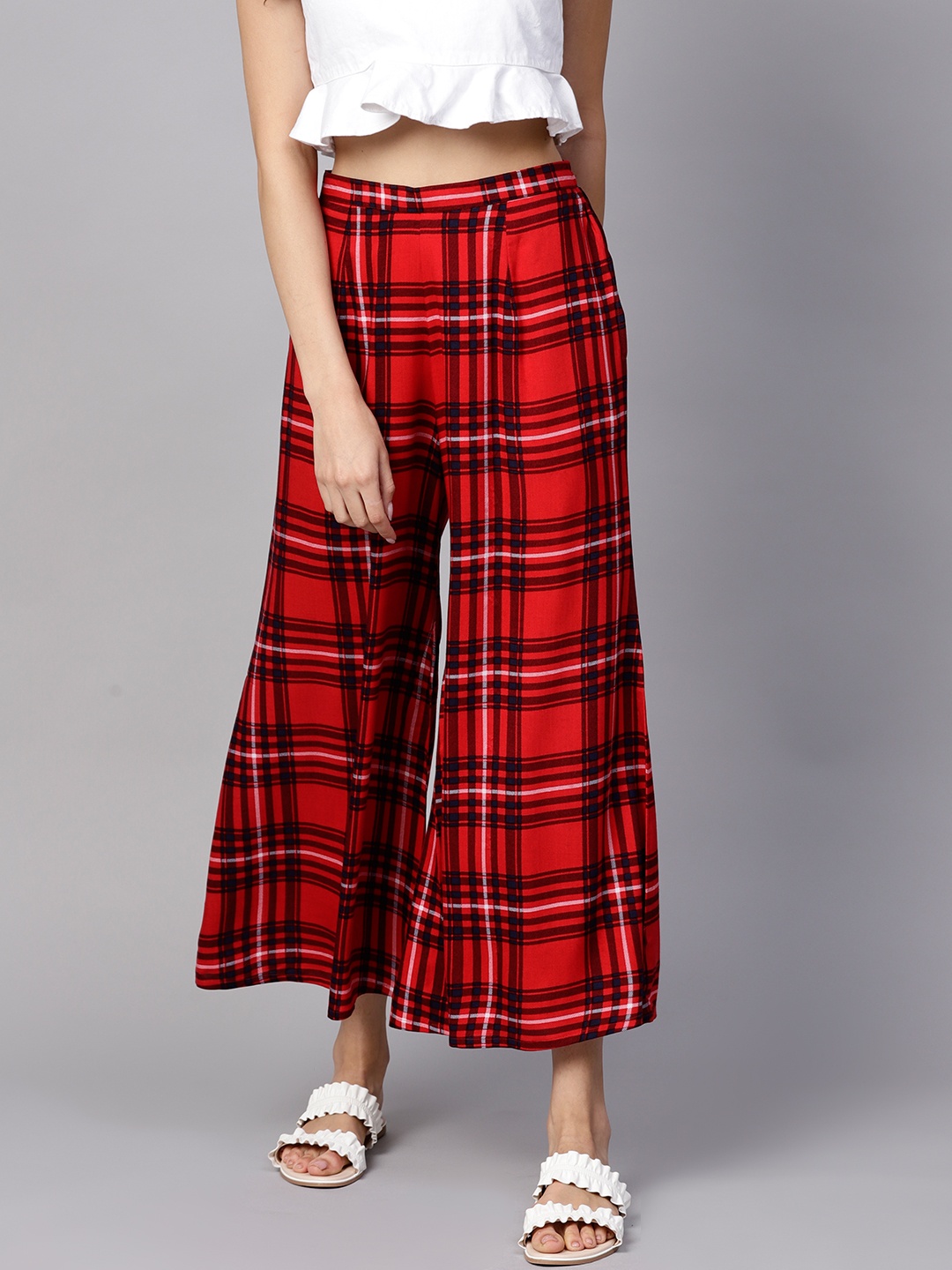 

GERUA Women Red & Black Checked Wide Leg Palazzos