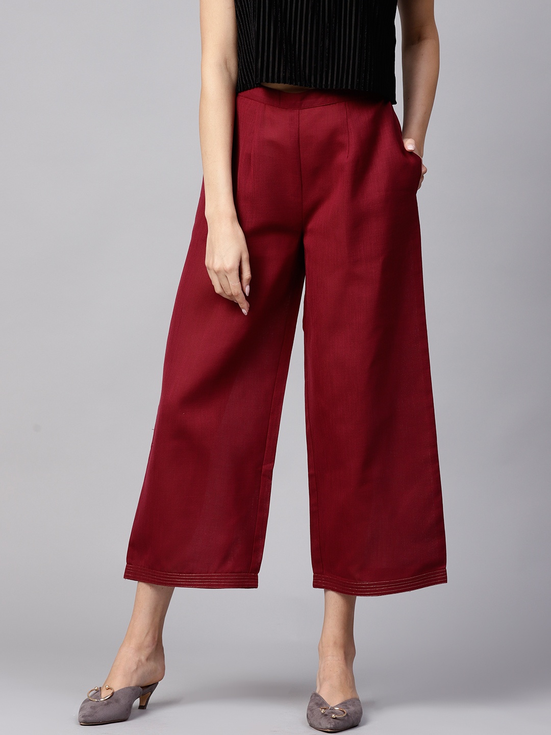 

GERUA Women Maroon Straight Solid Cropped Palazzos