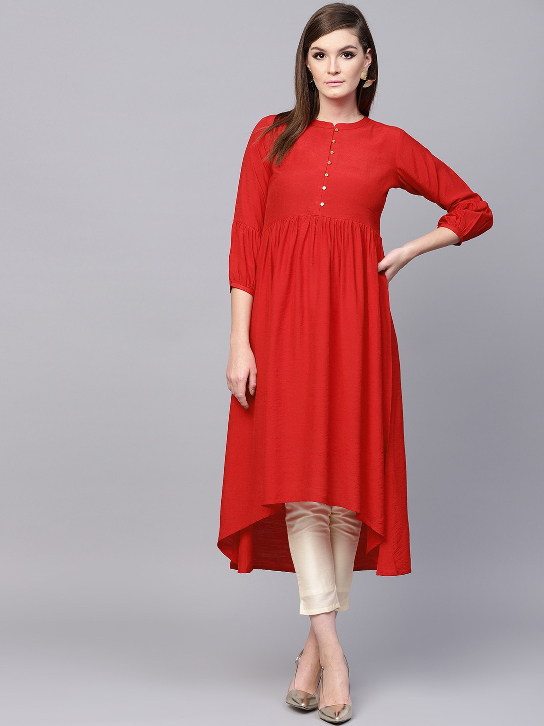 

GERUA Women Red Solid High-Low A-Line Kurta