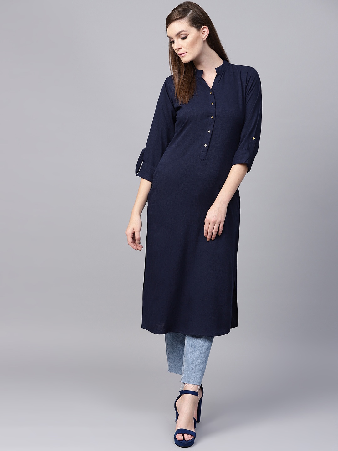 

Gerua By Libas Women Navy Blue Solid Straight Kurta