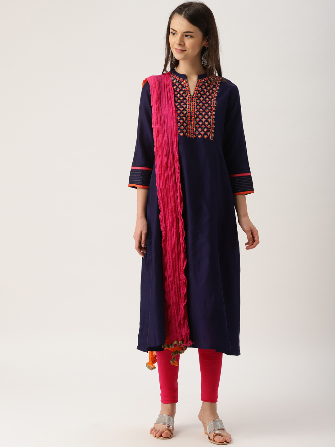 

IMARA Women Purple & Pink mbroidered Kurta with Churidar & Dupatta