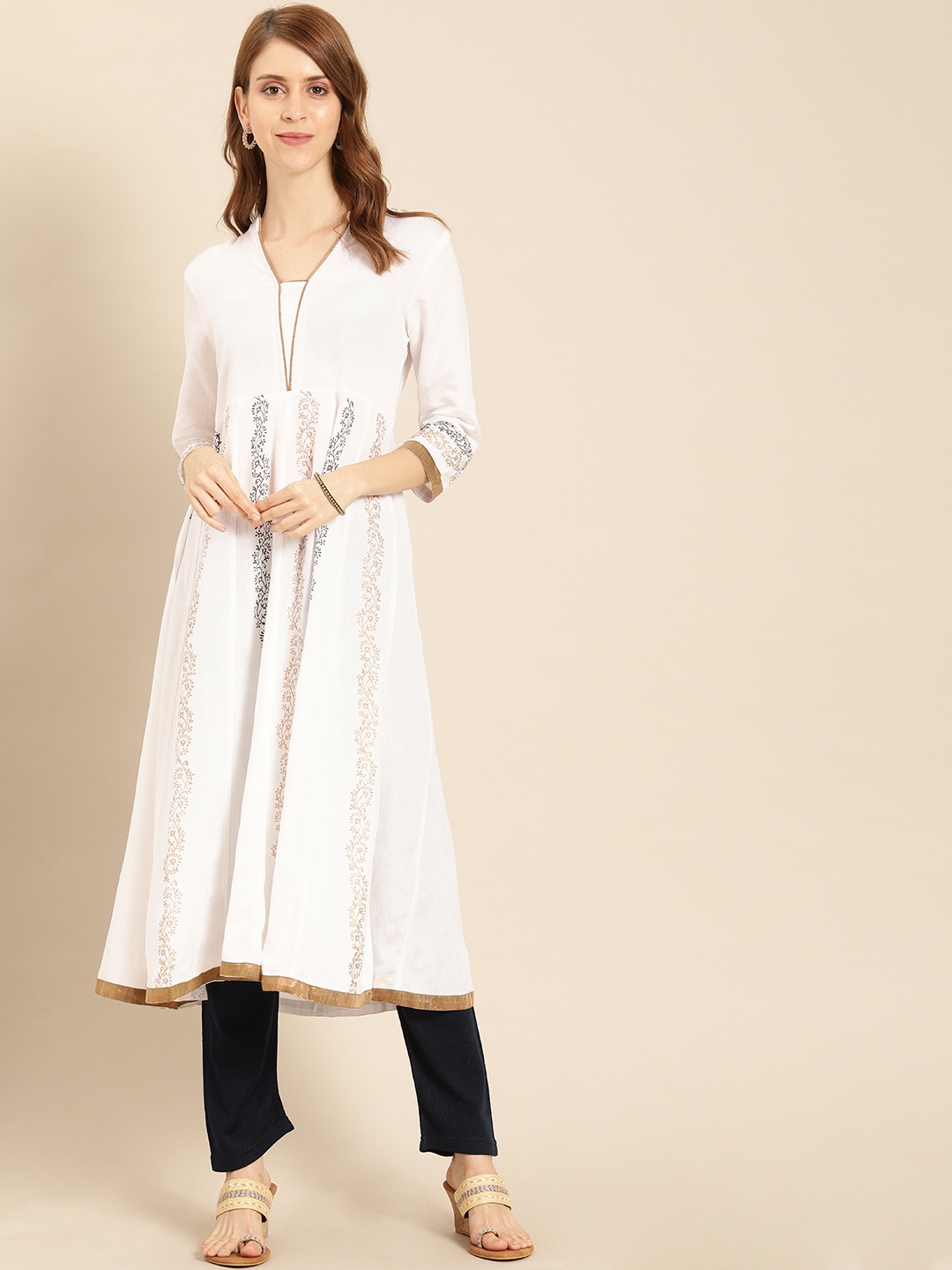 

IMARA Women White & Black Printed A-Line Kurta