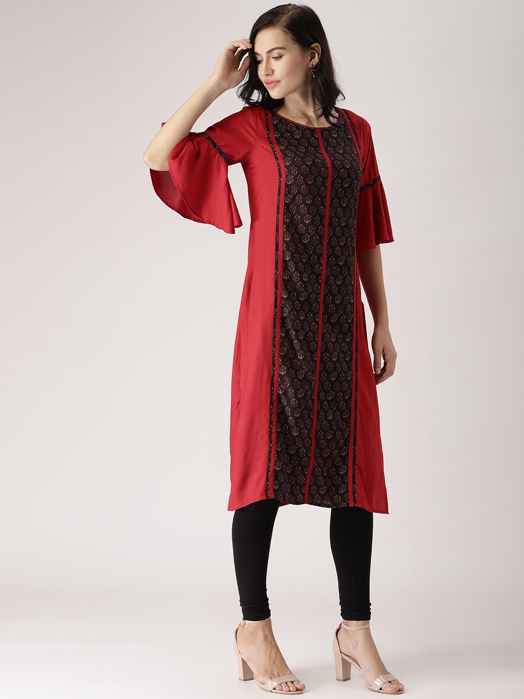 

IMARA Women Red & Black Printed Straight Kurta