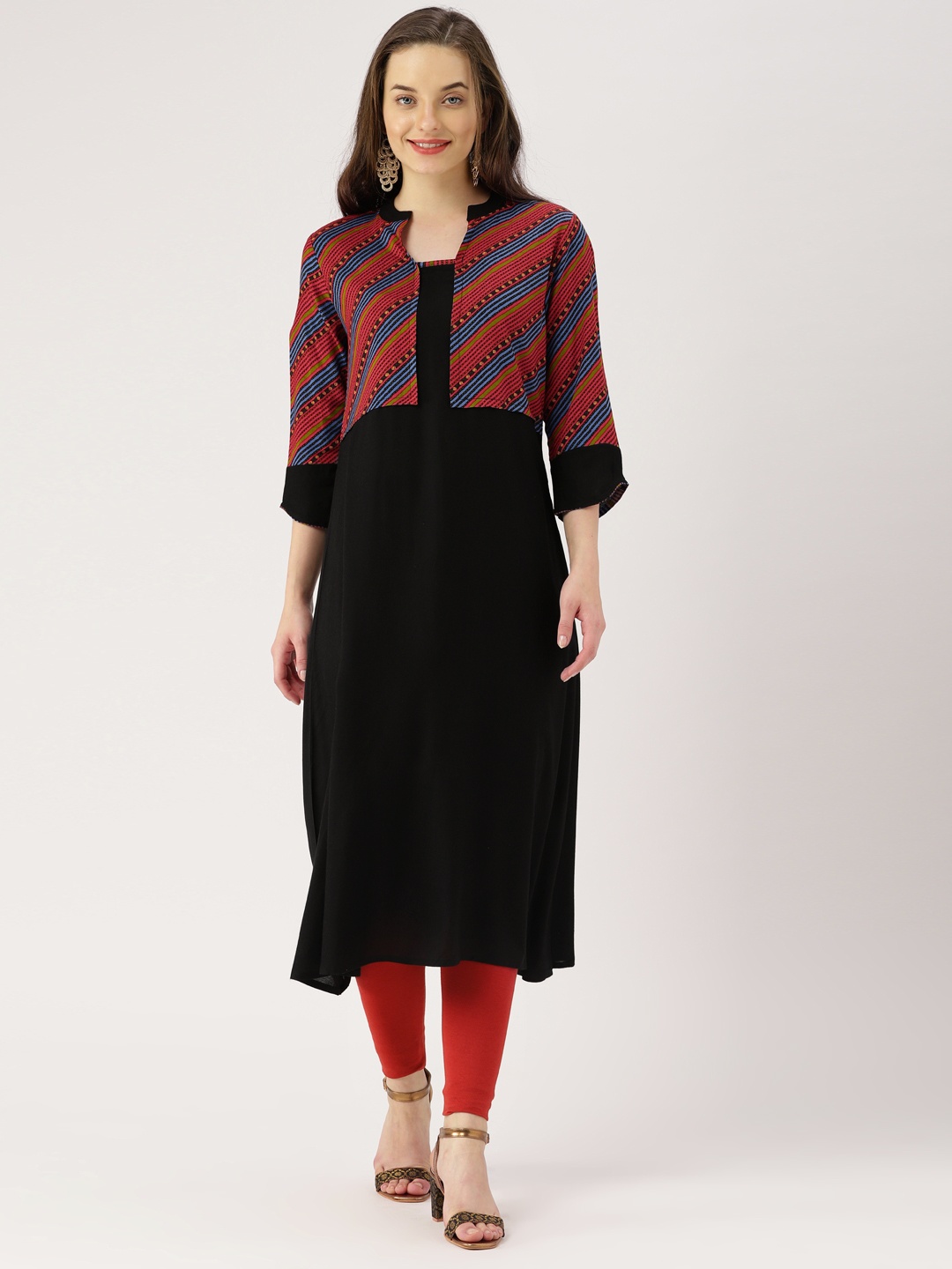 

IMARA Women Black & Red Printed A-Line Kurta