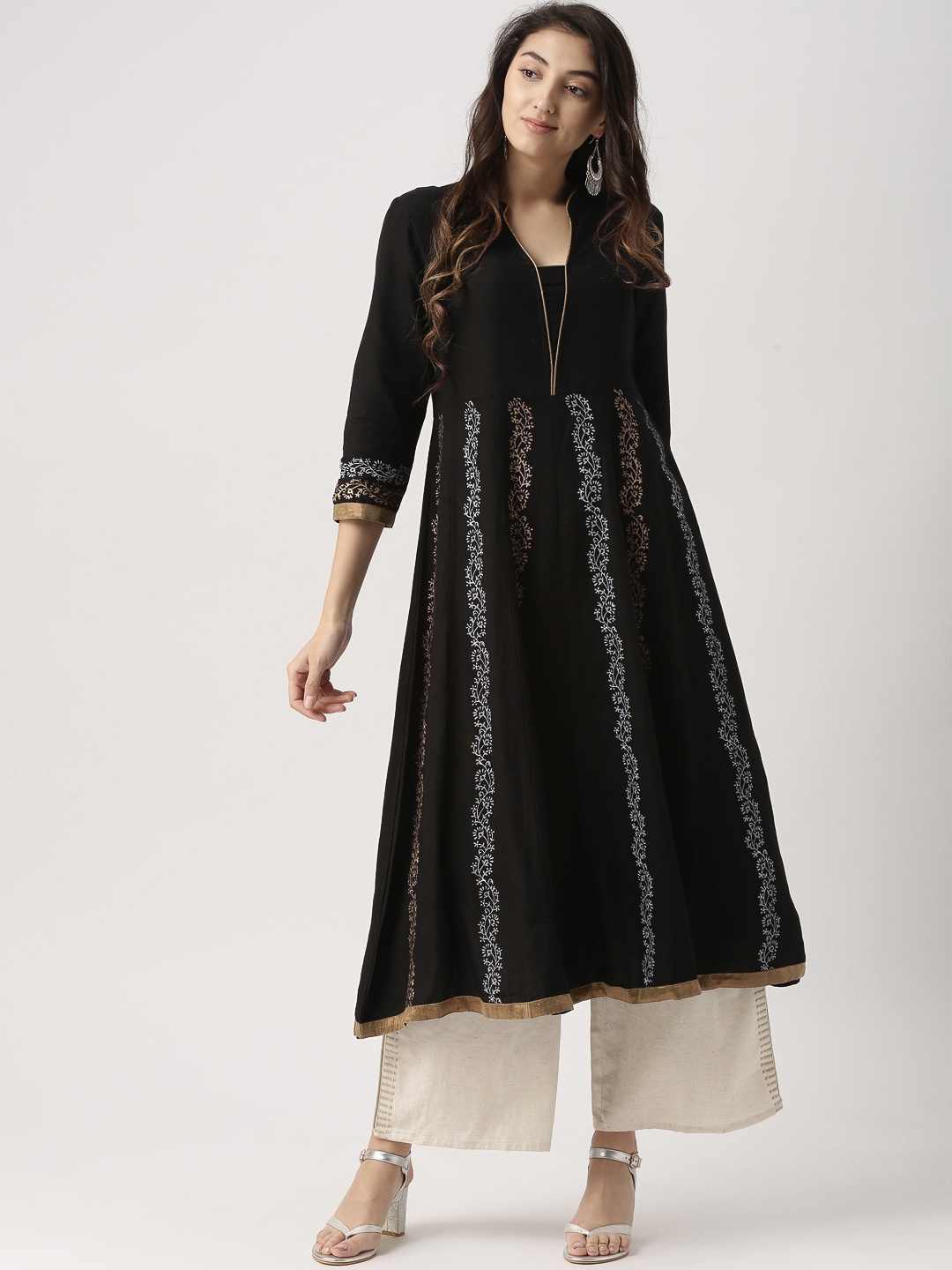

IMARA Women Black Printed A-Line Kurta
