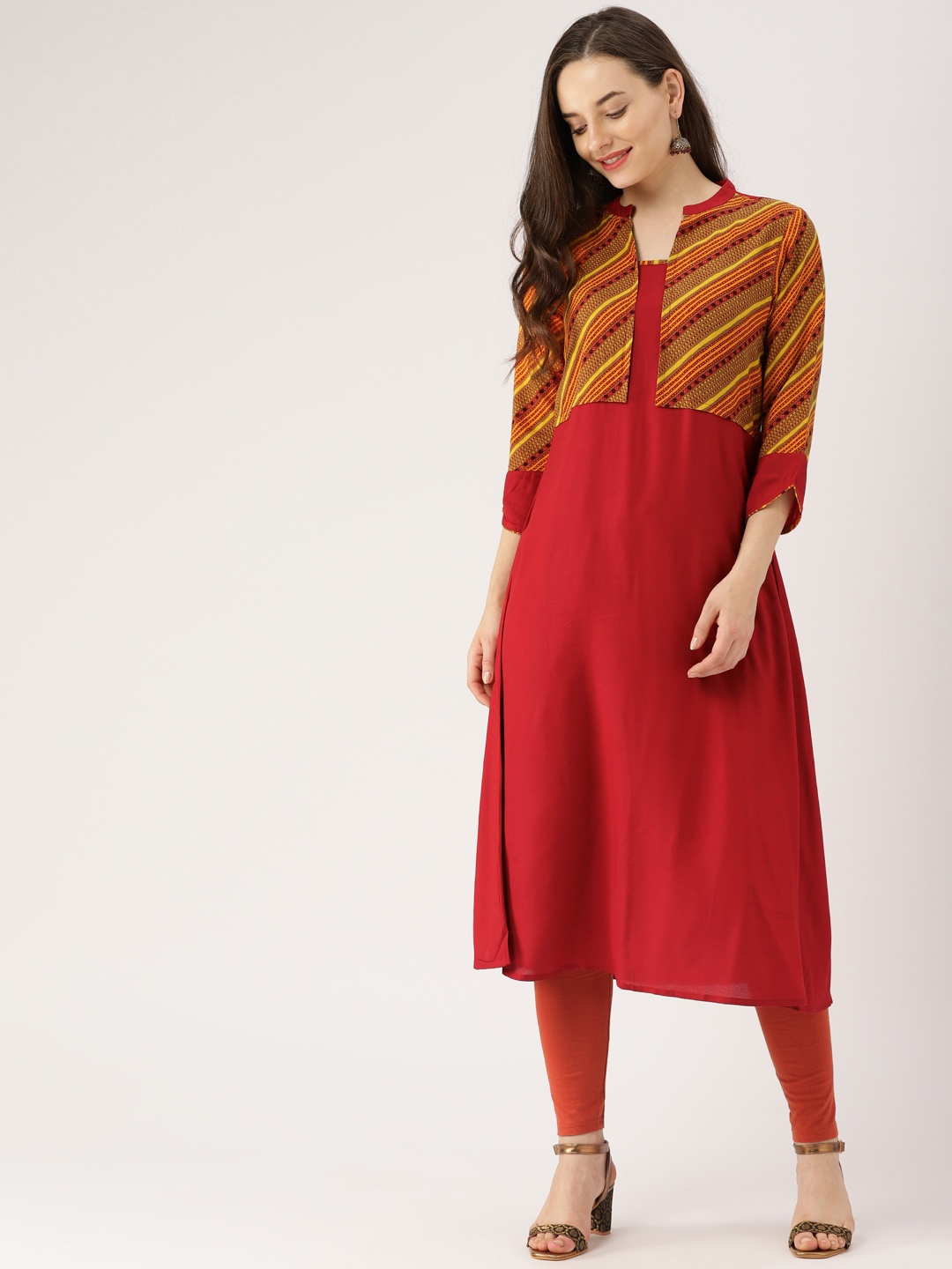 

IMARA Women Red Striped A-Line Kurta