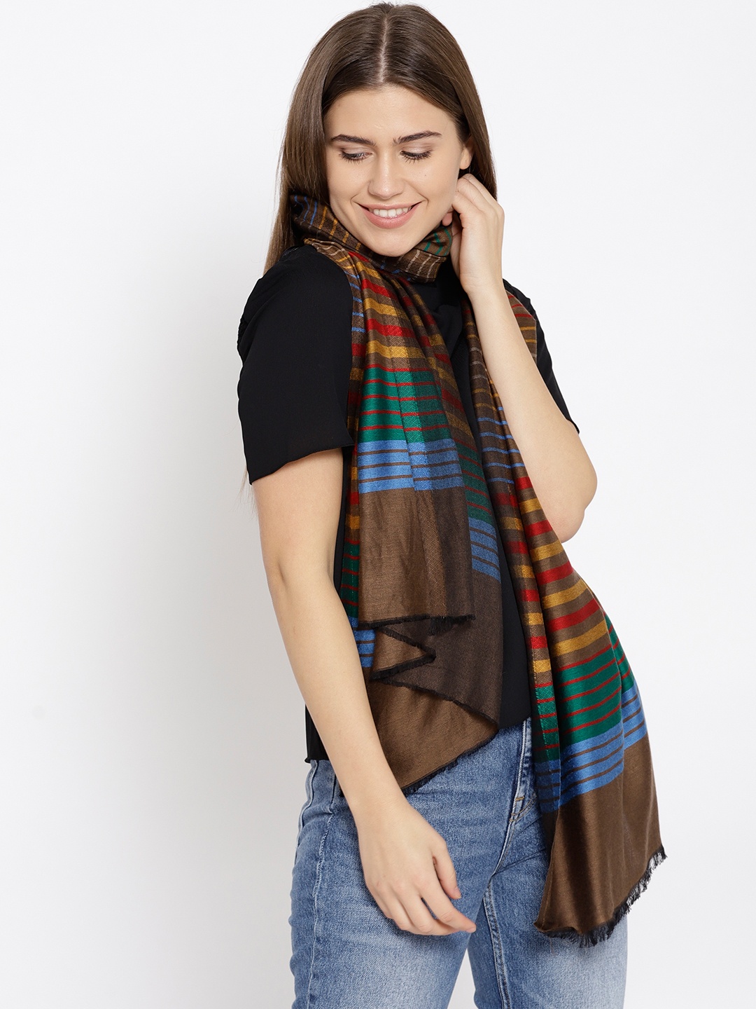 

Noi Multicoloured Striped Shawl, Mustard