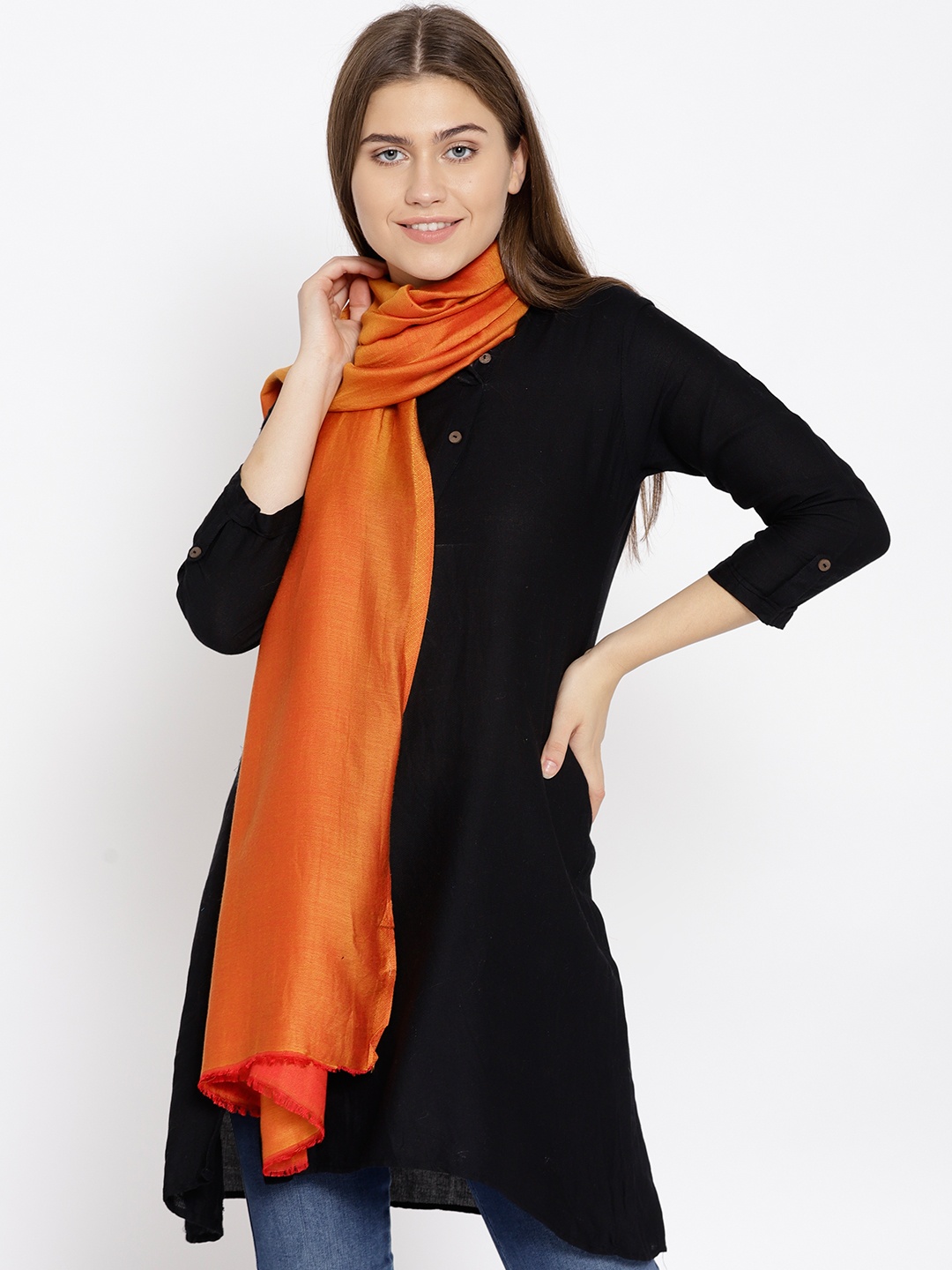 

Noi Women Rust Orange Solid Acrylic Shawl