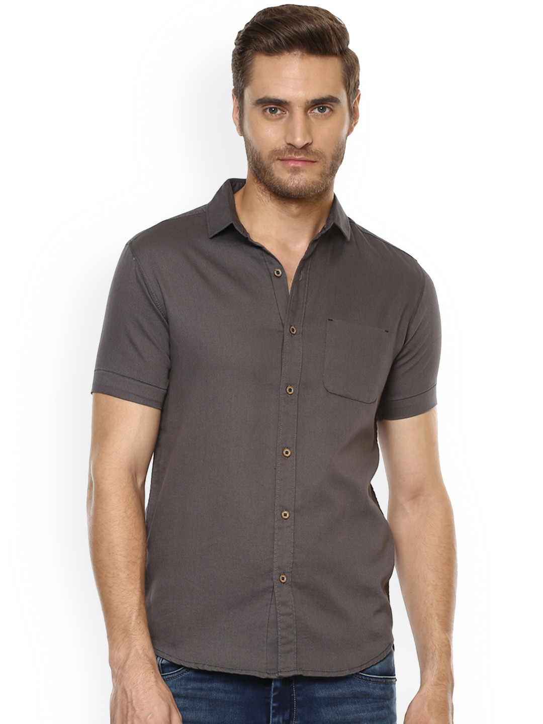 

Mufti Men Taupe Slim Fit Self Design Casual Shirt