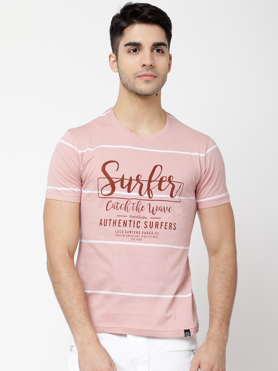 

LOCOMOTIVE Men Pink Printed Round Neck T-shirt