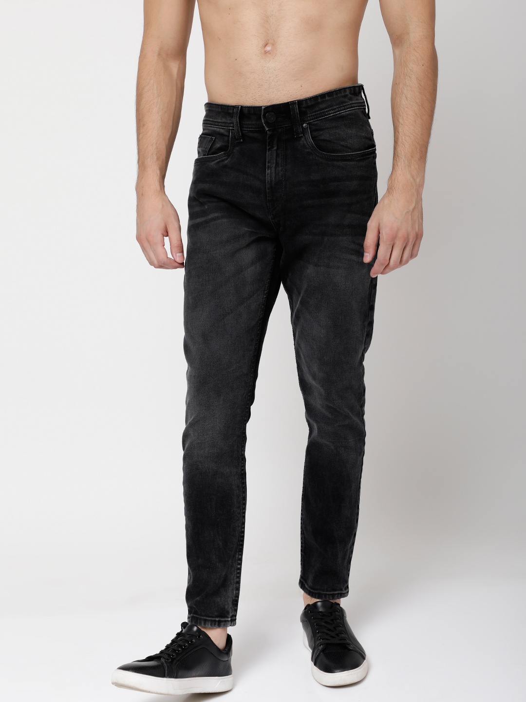 

LOCOMOTIVE Men Black Tapered Fit Mid-Rise Clean Look Stretchable Jeans