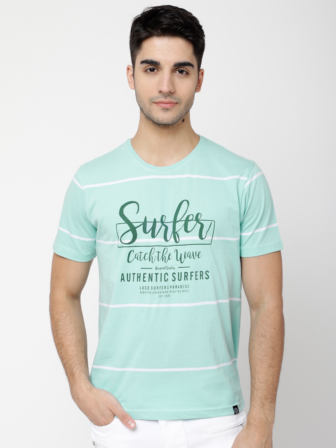 

LOCOMOTIVE Men Sea Green Printed Round Neck T-shirt