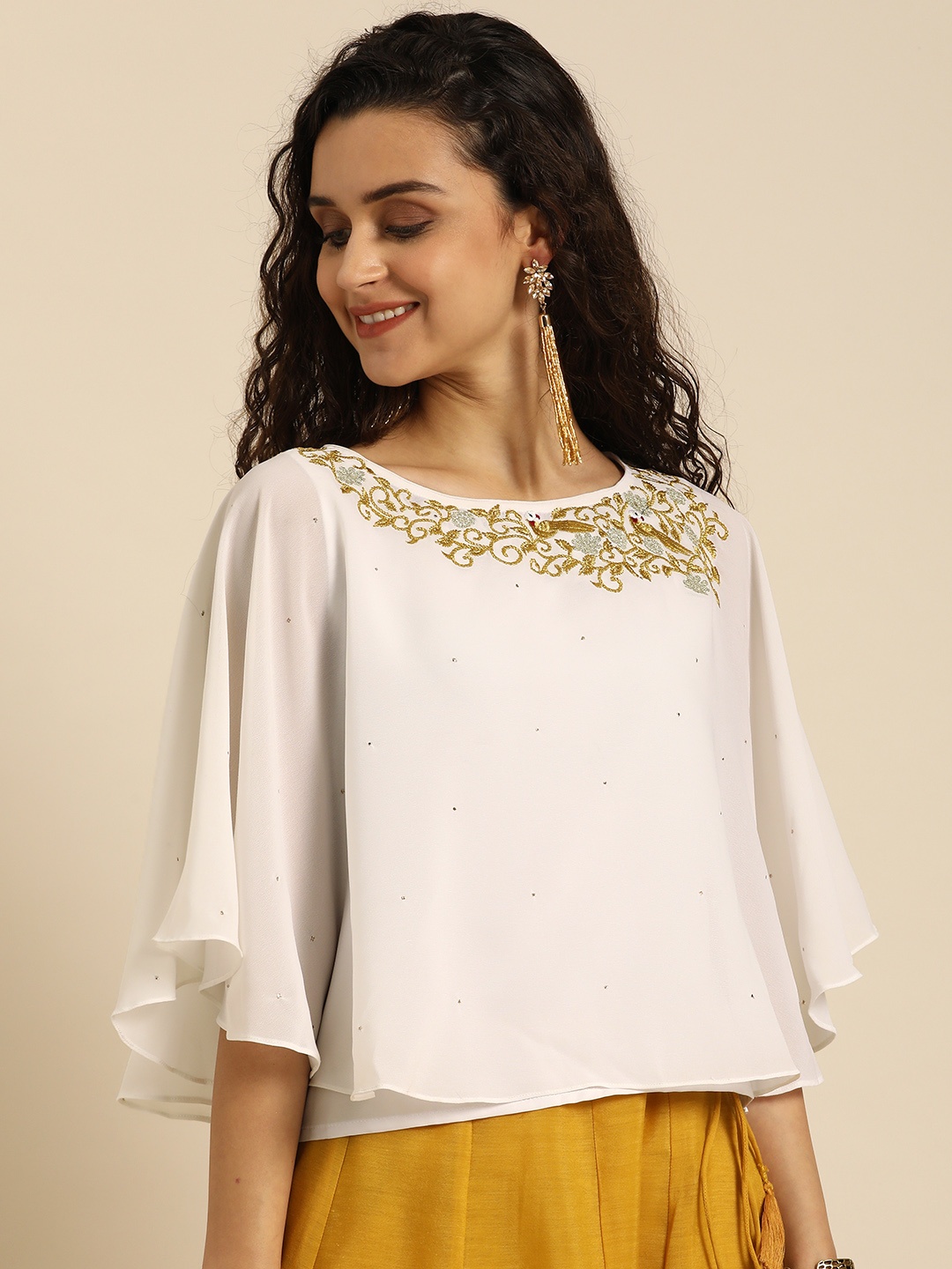 

IMARA Women White Embroidered Regular Top