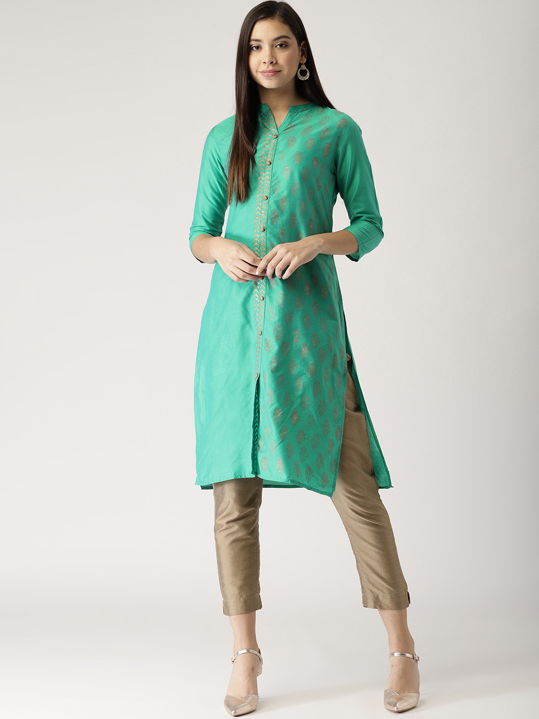 

IMARA Women Green Printed Straight Kurta