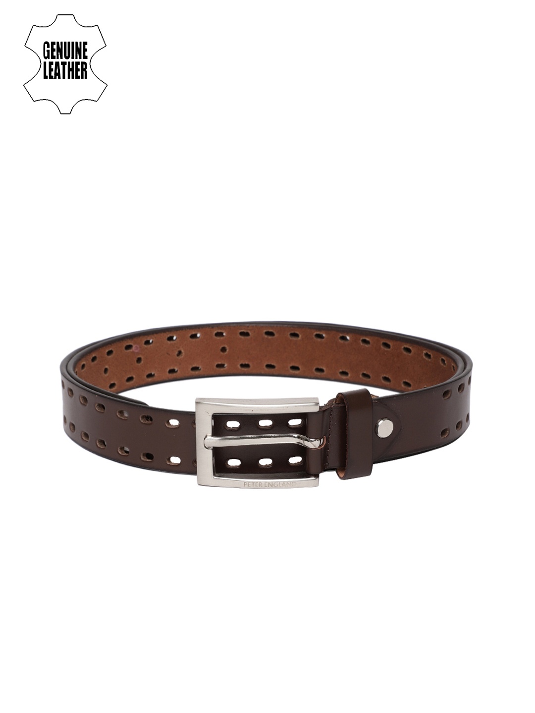 

Peter England Men Brown Solid Leather Belt