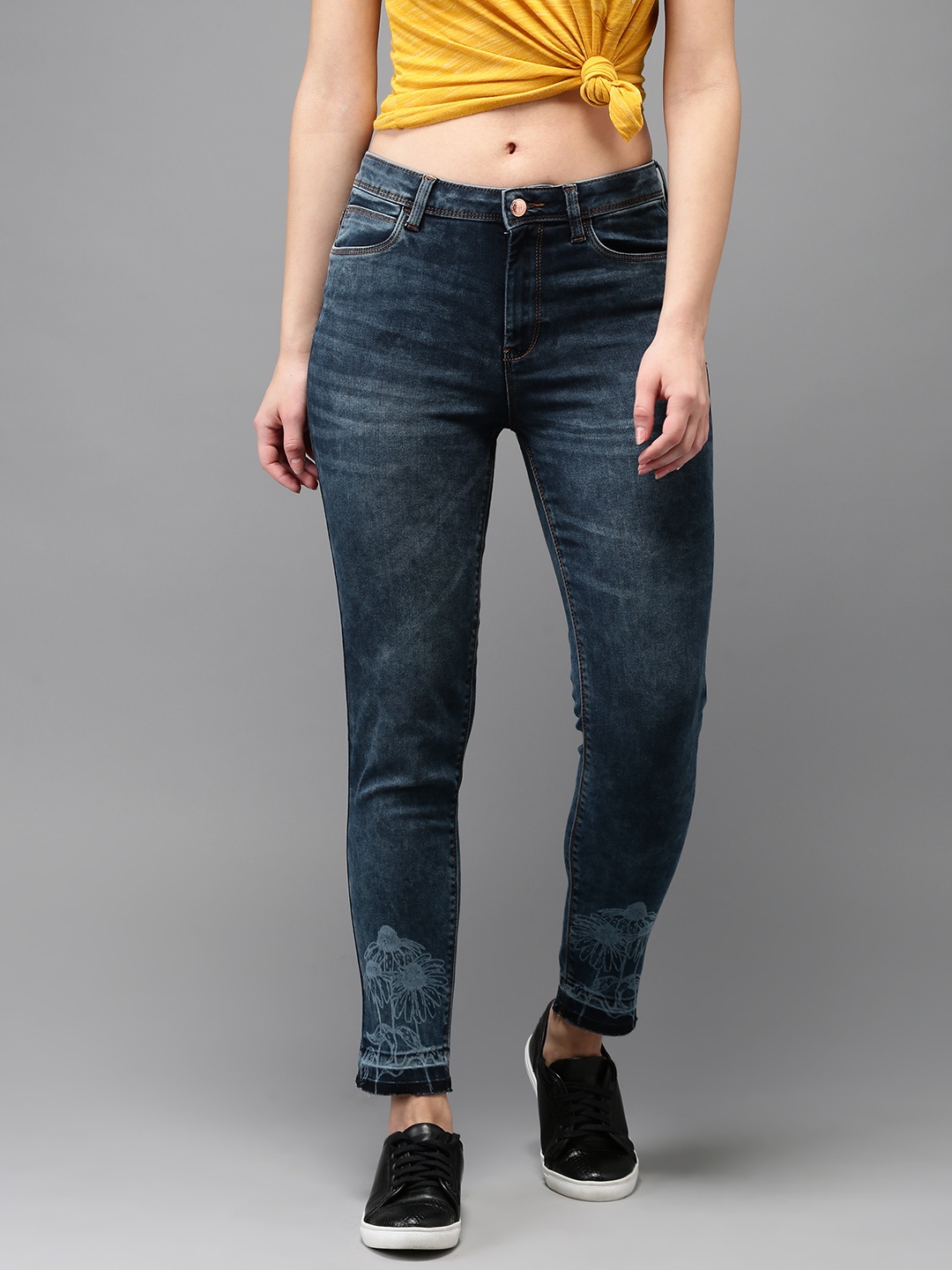 

Flying Machine Women Blue Veronica Skinny Fit High-Rise Stretchable Cropped Jeans