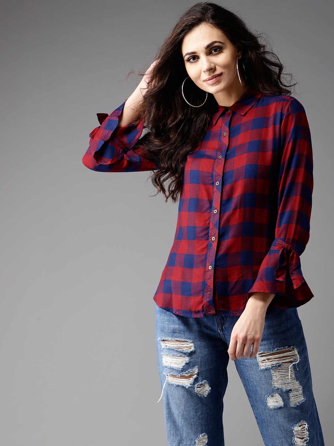 

Flying Machine Women Blue & Red Checked Casual Shirt