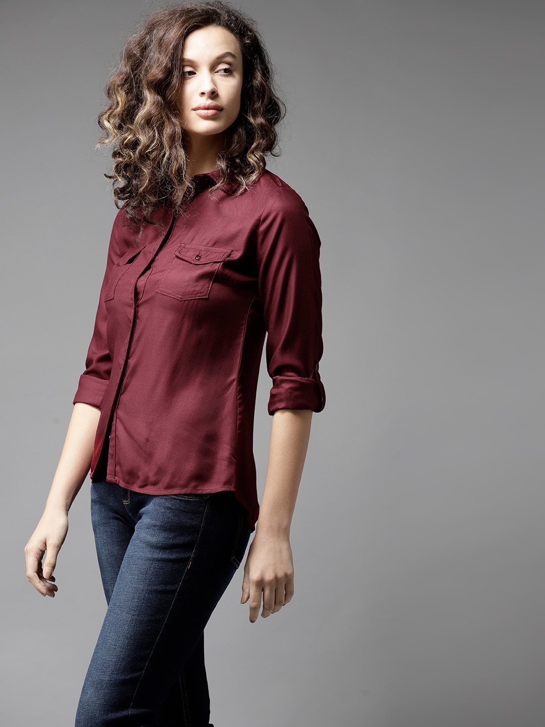 

Flying Machine Women Maroon Regular Fit Solid Casual Shirt