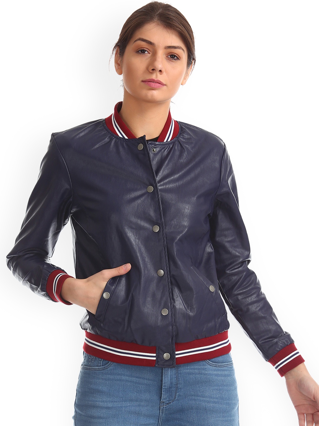 

Flying Machine Women Blue Solid Varsity Jacket