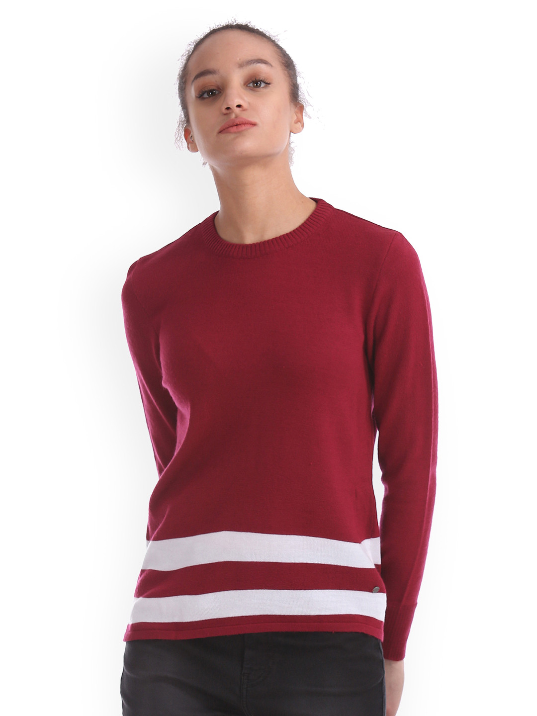 

Flying Machine Maroon & White Striped Regular Top