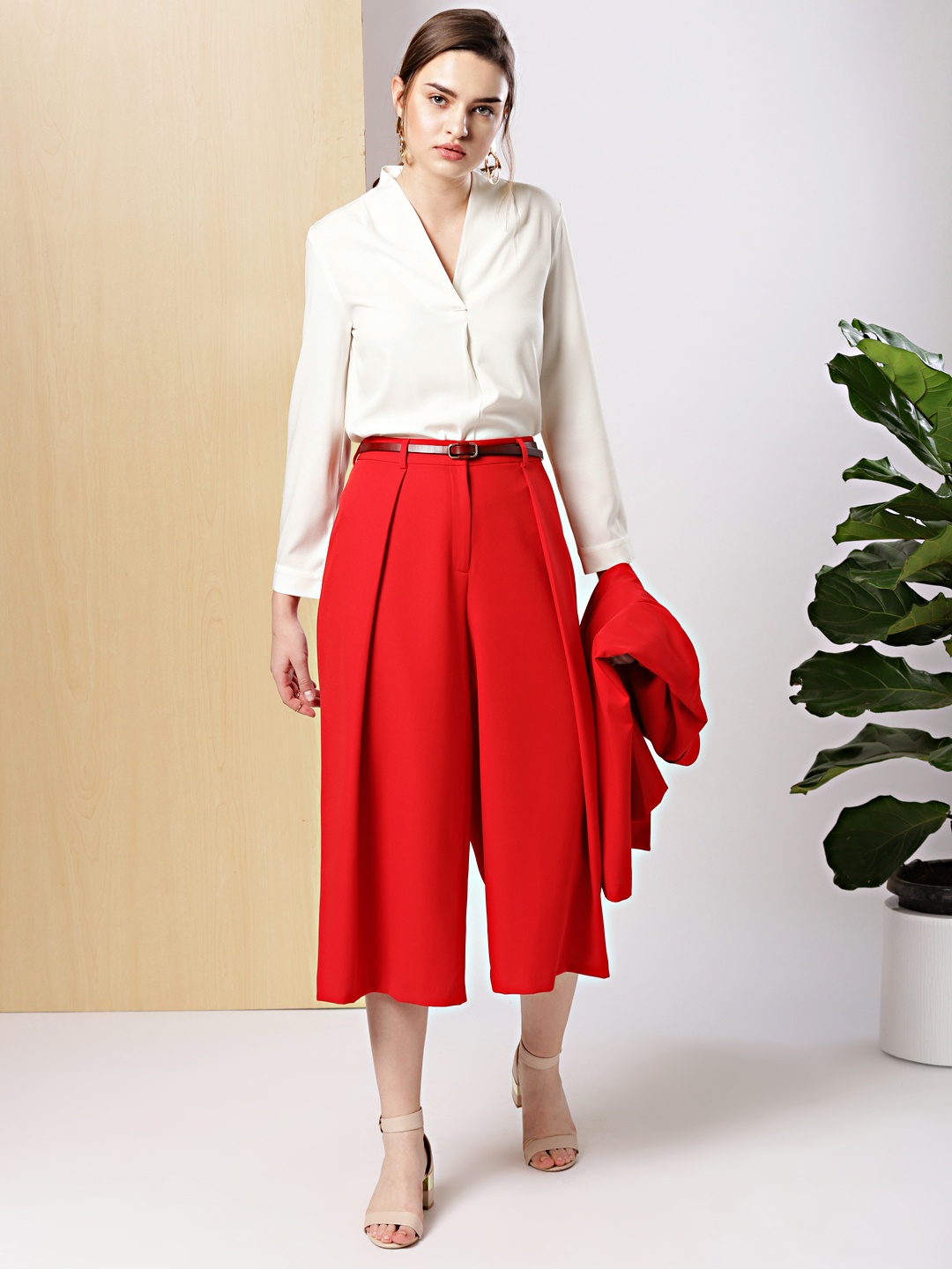 

her by invictus Women Off-White Solid Semi Sheer Top