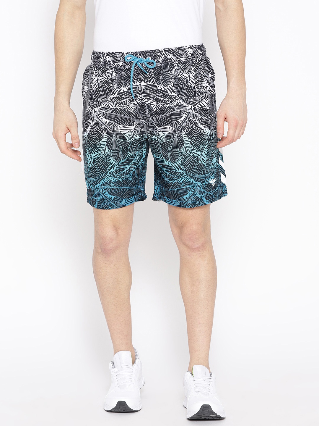 

hummel Men Blue & White Park Printed Sports Shorts