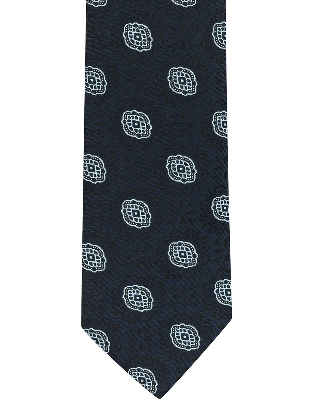 

The Tie Hub Navy Blue & Off-White Printed Broad Tie