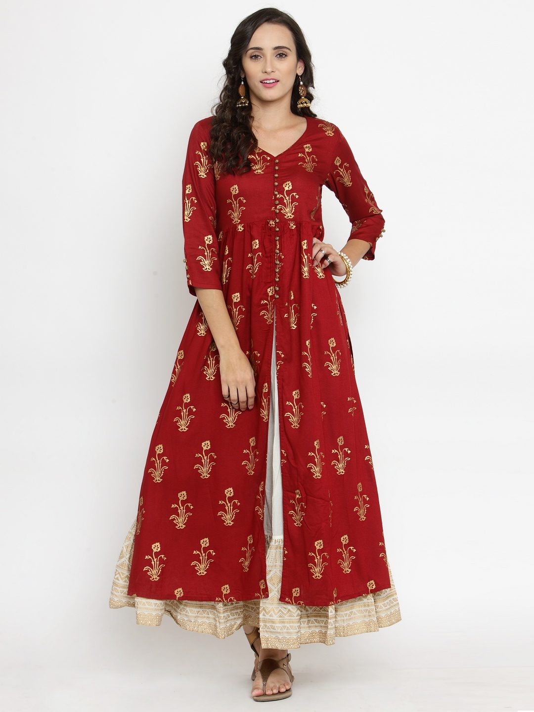 

Varanga Women Maroon & Off-White Printed Kurta with Skirt