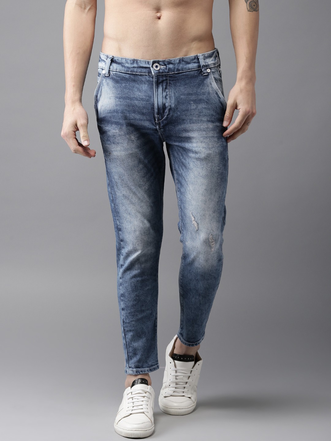 

Flying Machine Men Blue Tapered Fit Mid-Rise Mildly Distressed Stretchable Jeans