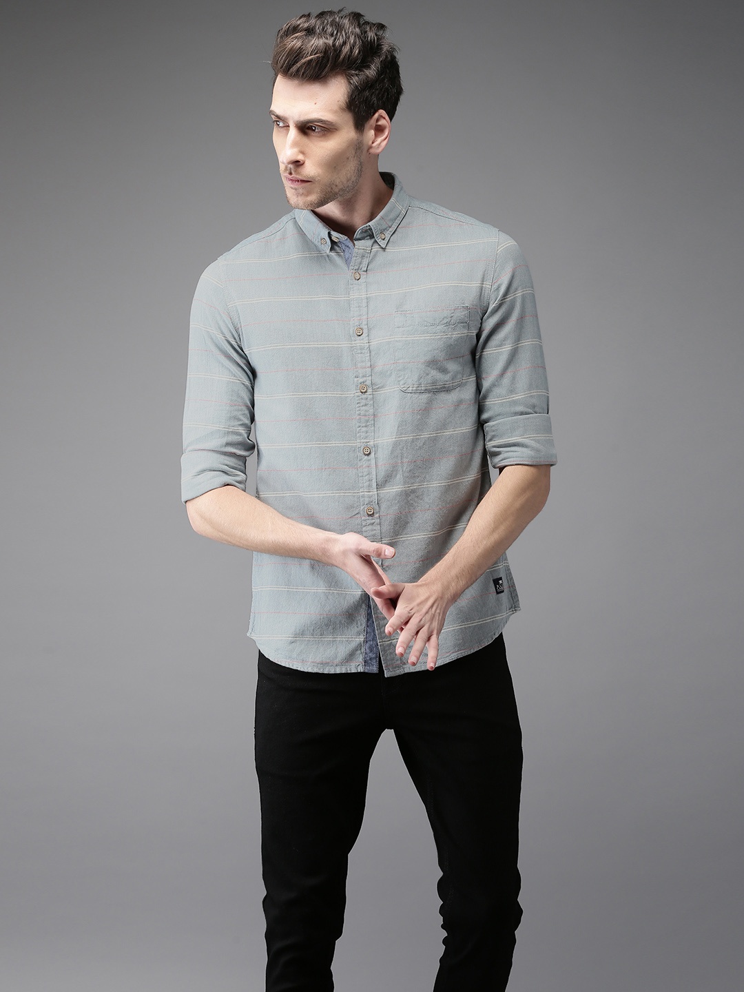 

Flying Machine Men Blue Regular Fit Striped Casual Shirt