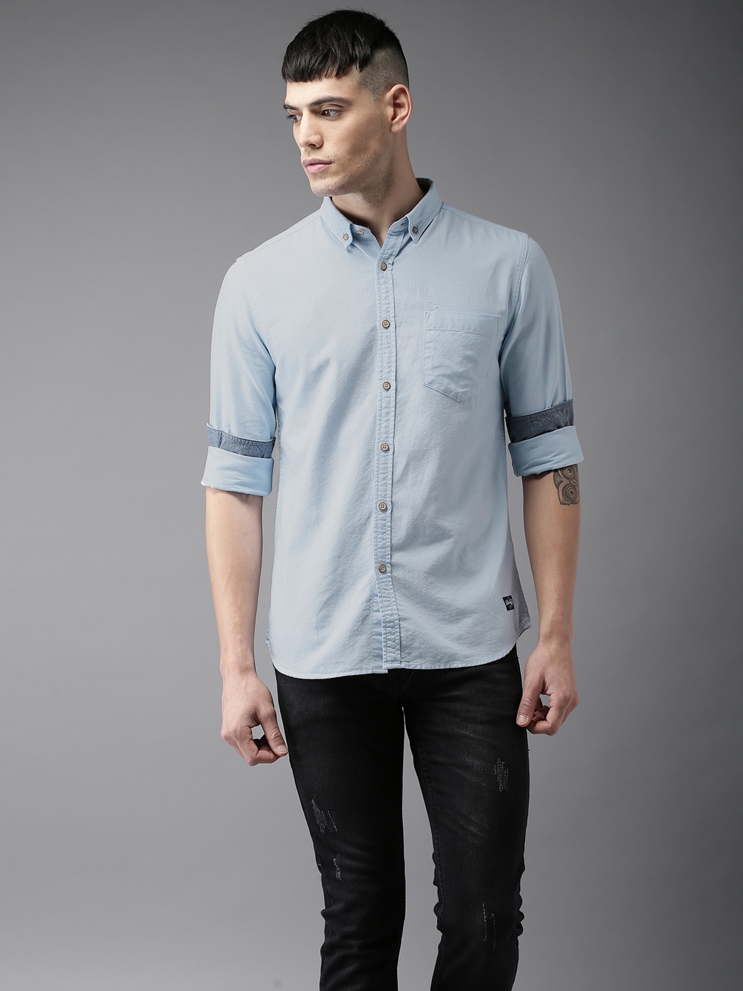 

Flying Machine Men Blue Regular Fit Solid Casual Shirt