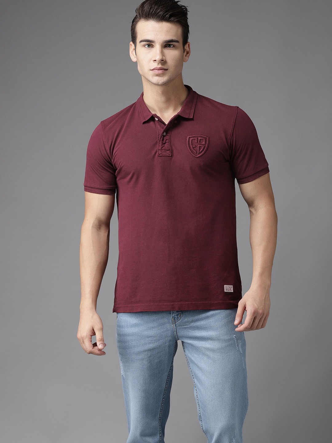 

Flying Machine Men Maroon Solid Polo Collar Pure Cotton T-shirt