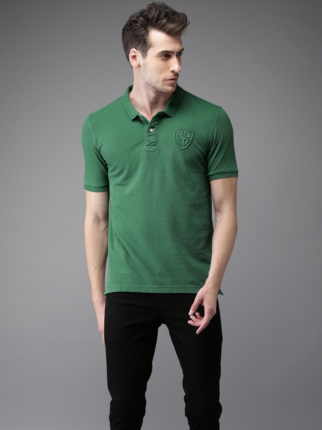 

Flying Machine Men Green Solid Polo Collar T-shirt
